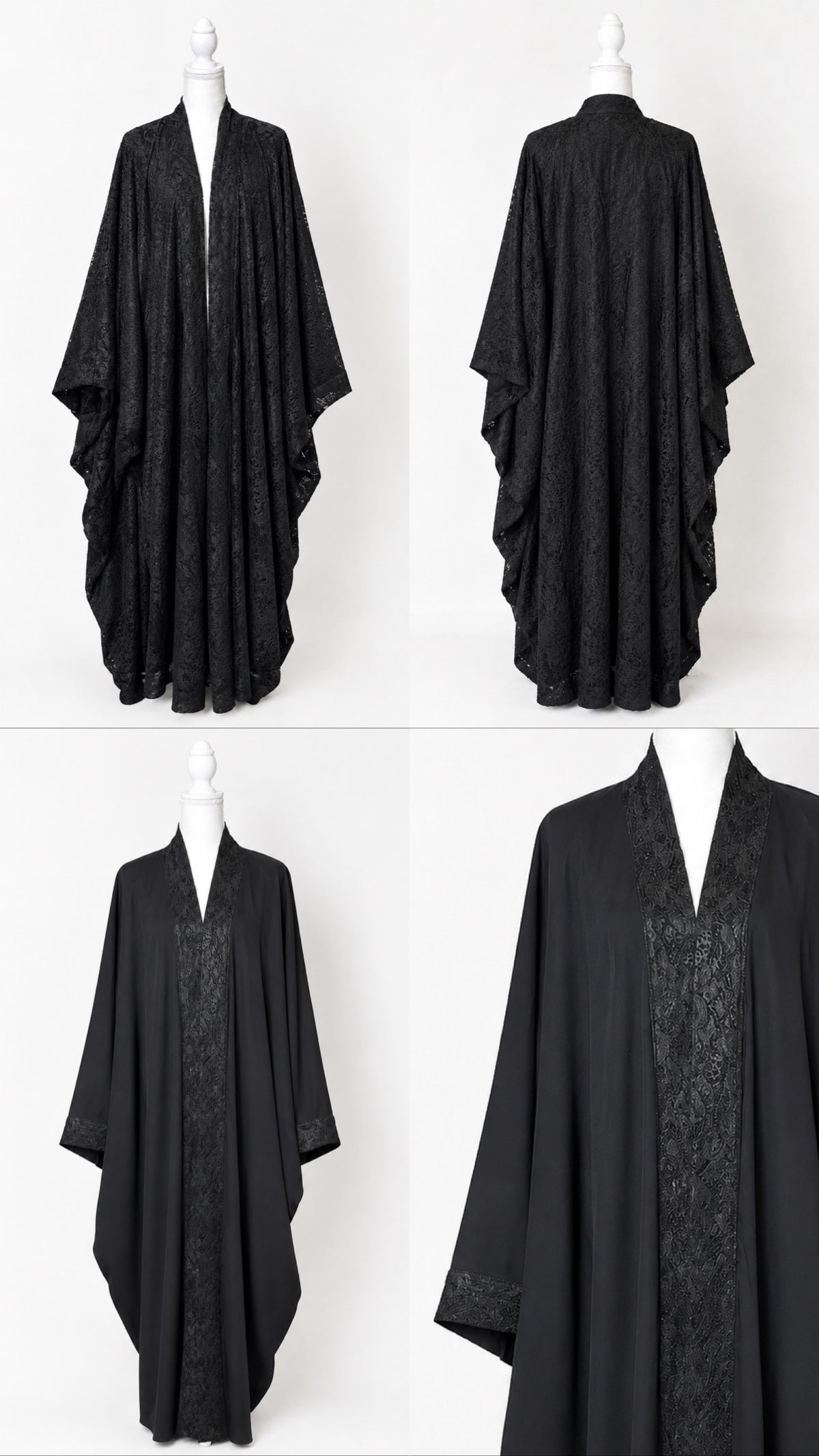 Kimono dentelle noir réversible MISSI porté par une femme voilée